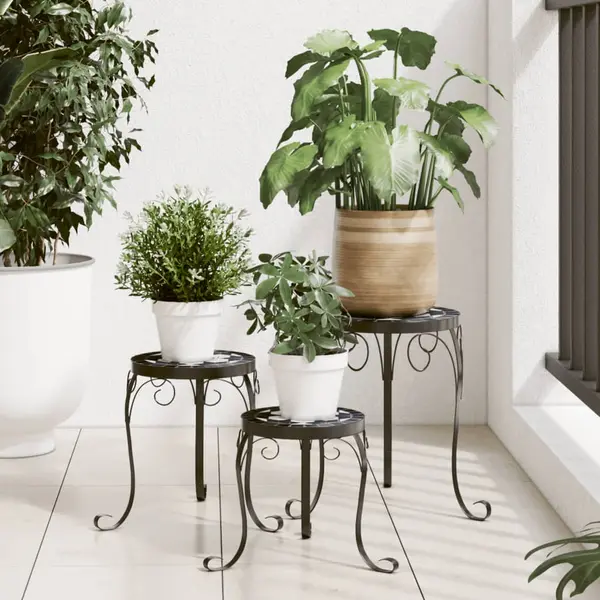 Gossi suporturi pentru plante, 3 buc., negru si alb, ceramica