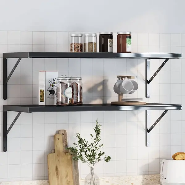 Gossi suporturi rafturi, 4 buc., 40x2,5x25 cm, negru, otel inoxidabil