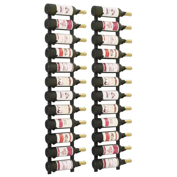 Gossi suporturi vin montate pe perete, 12 sticle, 2 buc, negru, fier