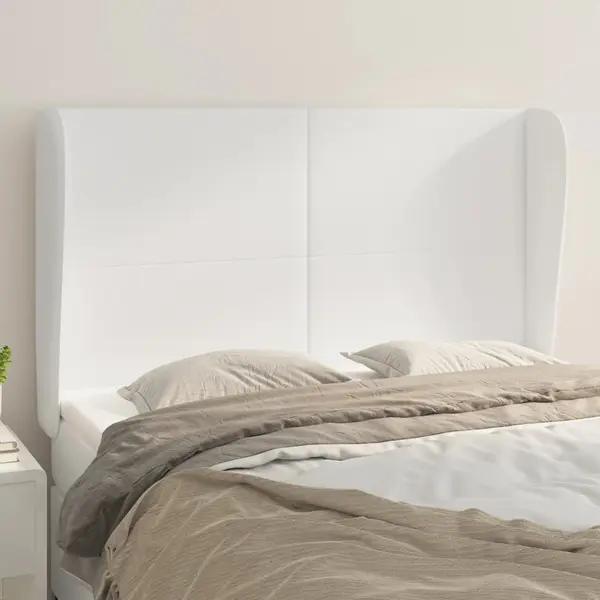 Gossi tablie de pat cu aripioare, alb, 147x23x118/128 cm, piele eco