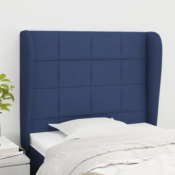 Gossi tablie de pat cu aripioare, albastru, 83x23x118/128 cm, textil