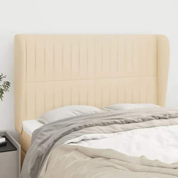 Gossi tablie de pat cu aripioare, crem, 147x23x118/128 cm, textil