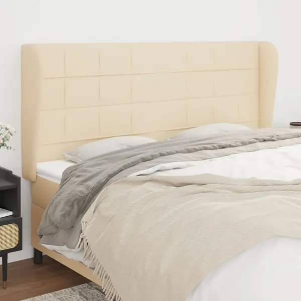 Gossi tablie de pat cu aripioare, crem, 203x23x118/128 cm, textil