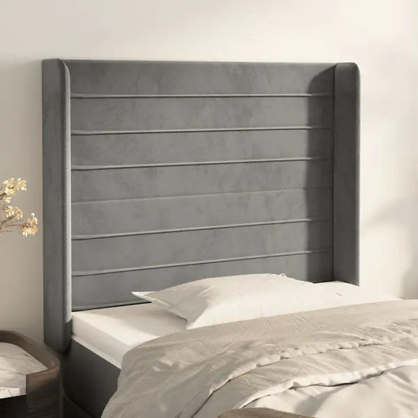 Gossi tablie de pat cu aripioare gri deschis 103x16x118/128cm catifea