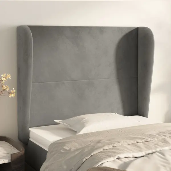 Gossi tablie de pat cu aripioare gri deschis 103x23x118/128cm catifea