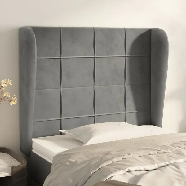 Gossi tablie de pat cu aripioare gri deschis 103x23x118/128cm catifea
