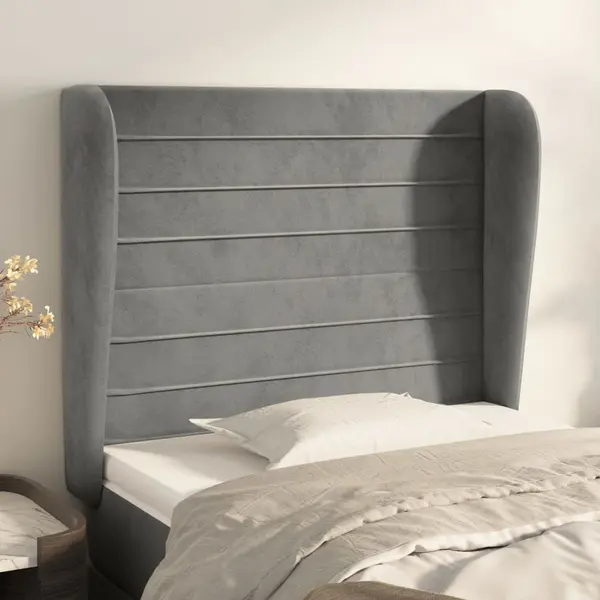 Gossi tablie de pat cu aripioare gri deschis 103x23x118/128cm catifea