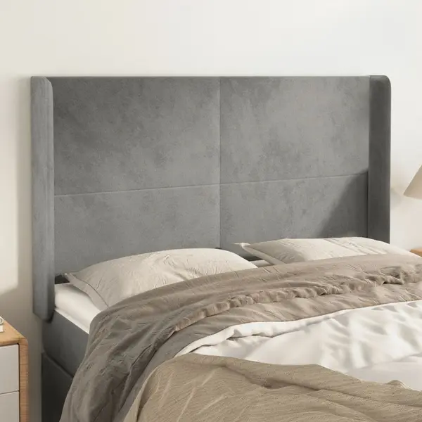 Gossi tablie de pat cu aripioare gri deschis 147x16x118/128cm catifea
