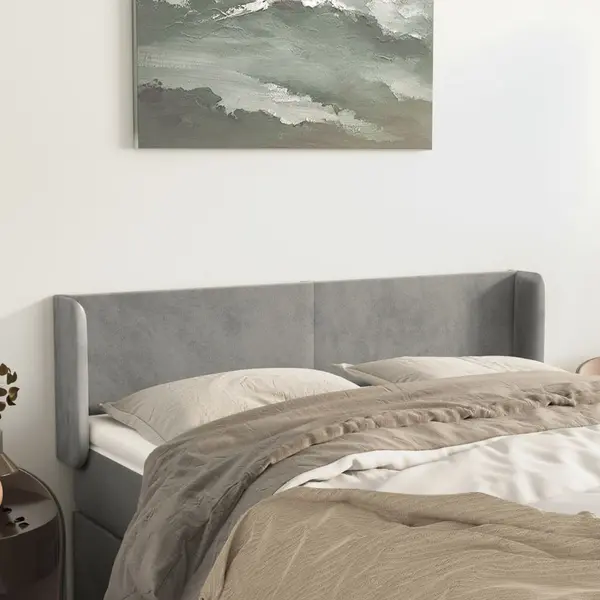 Gossi tablie de pat cu aripioare gri deschis 147x16x78/88 cm catifea