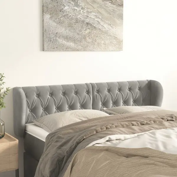 Gossi tablie de pat cu aripioare gri deschis 147x23x78/88 cm catifea
