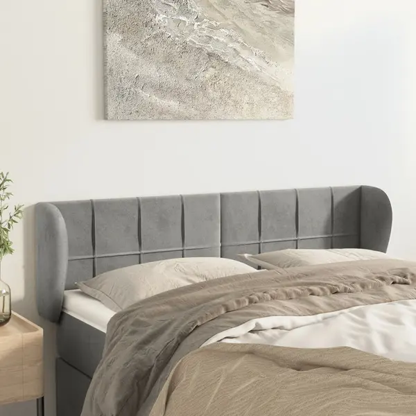 Gossi tablie de pat cu aripioare gri deschis 147x23x78/88 cm catifea
