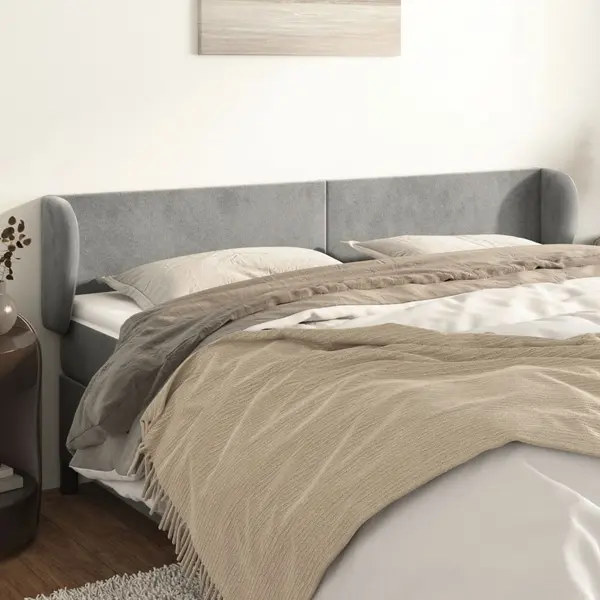 Gossi tablie de pat cu aripioare gri deschis 163x23x78/88 cm catifea