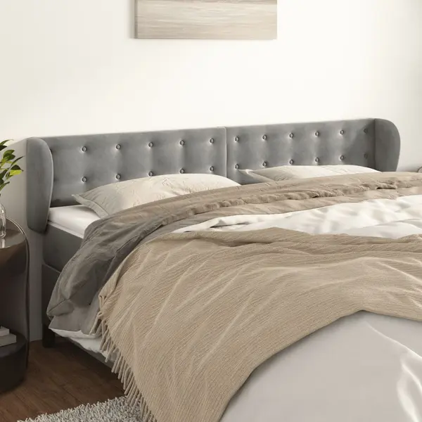 Gossi tablie de pat cu aripioare gri deschis 203x23x78/88 cm catifea