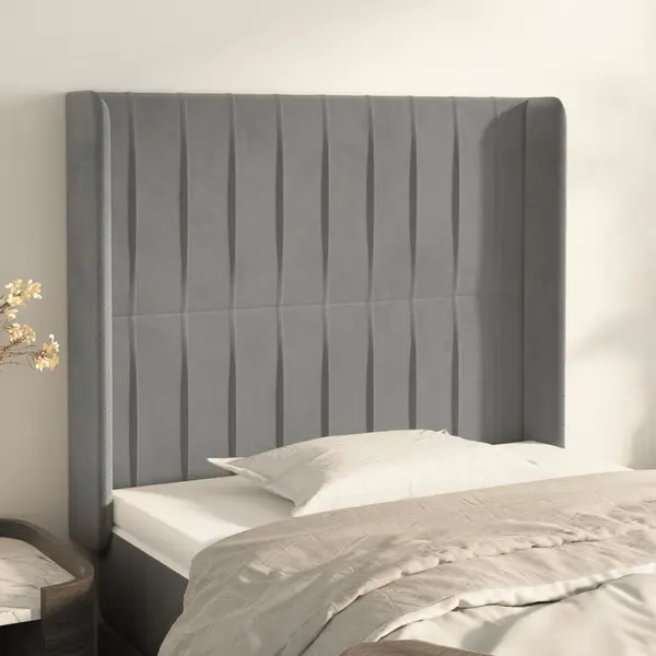 Gossi tablie de pat cu aripioare gri deschis 83x16x118/128 cm catifea