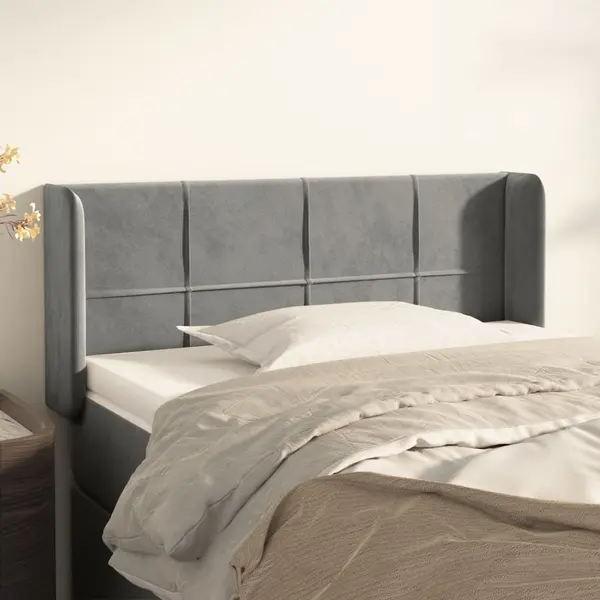 Gossi tablie de pat cu aripioare gri deschis 83x16x78/88 cm catifea
