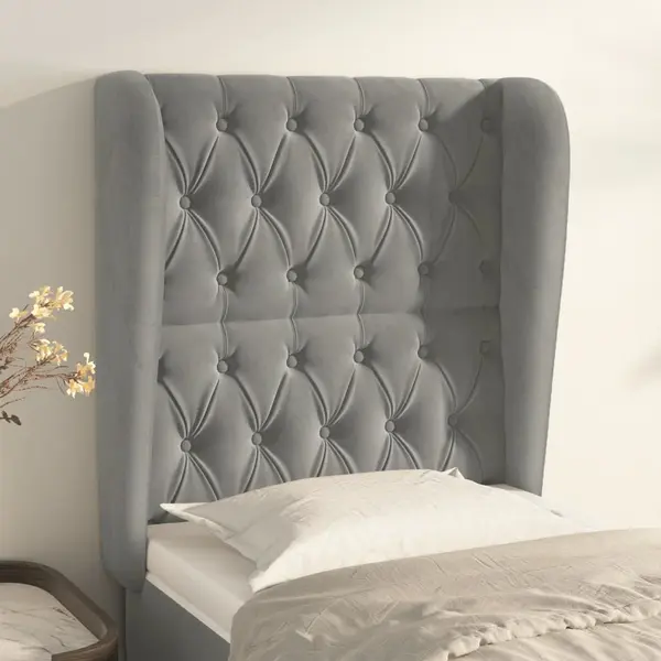 Gossi tablie de pat cu aripioare gri deschis 83x23x118/128 cm catifea