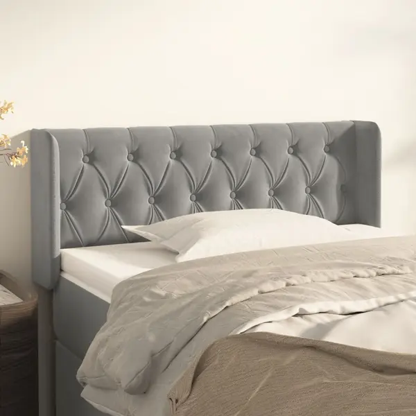 Gossi tablie de pat cu aripioare gri deschis 93x16x78/88 cm catifea