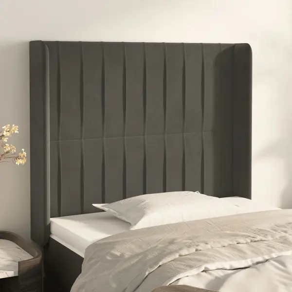 Gossi tablie de pat cu aripioare gri inchis 103x16x118/128 cm catifea