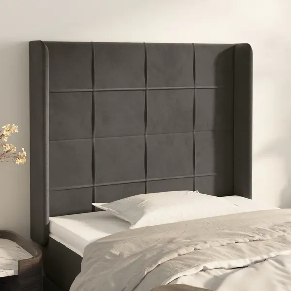 Gossi tablie de pat cu aripioare gri inchis 103x16x118/128 cm catifea