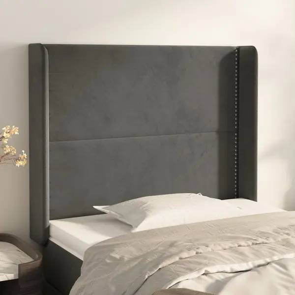 Gossi tablie de pat cu aripioare gri inchis 103x16x118/128 cm catifea