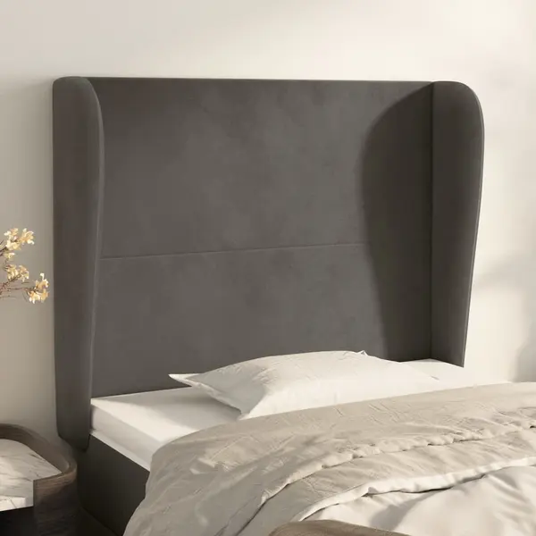 Gossi tablie de pat cu aripioare gri inchis 103x23x118/128 cm catifea