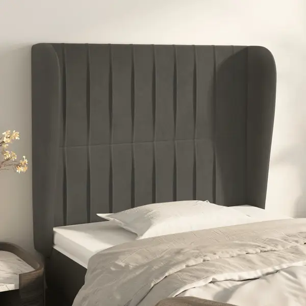 Gossi tablie de pat cu aripioare gri inchis 103x23x118/128 cm catifea