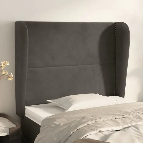Gossi tablie de pat cu aripioare gri inchis 103x23x118/128 cm catifea