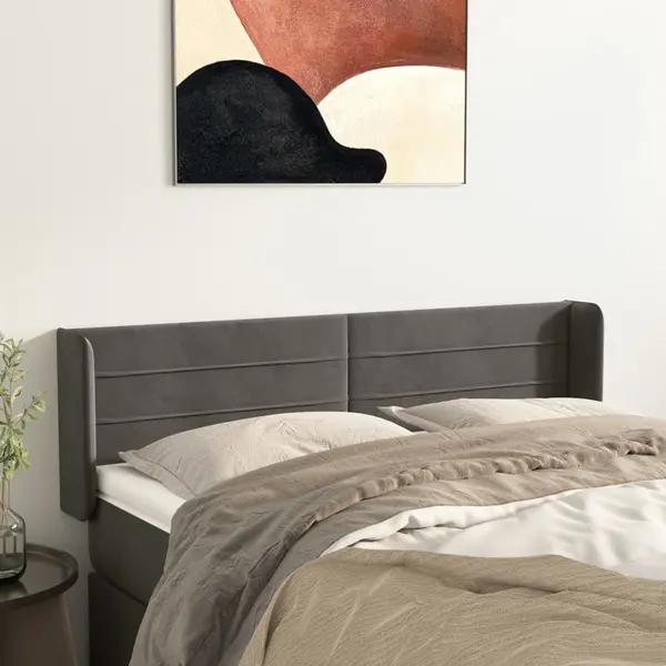 Gossi tablie de pat cu aripioare gri inchis 147x16x78/88 cm catifea