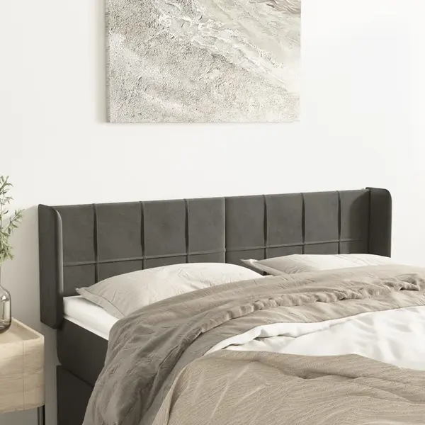 Gossi tablie de pat cu aripioare gri inchis 147x16x78/88 cm catifea