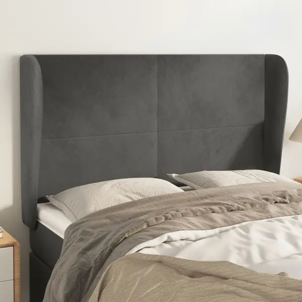 Gossi tablie de pat cu aripioare gri inchis 147x23x118/128 cm catifea