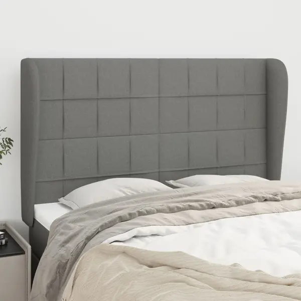 Gossi tablie de pat cu aripioare gri inchis 147x23x118/128 cm textil