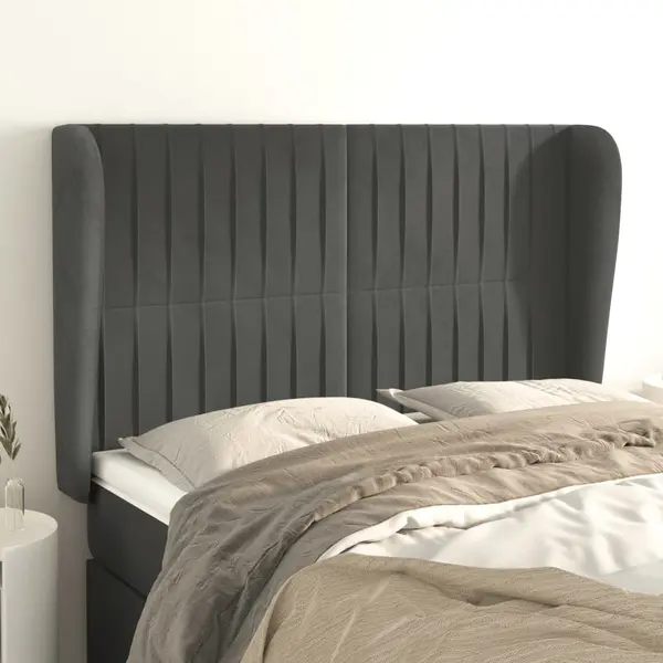 Gossi tablie de pat cu aripioare gri inchis 147x23x118/128 cm catifea