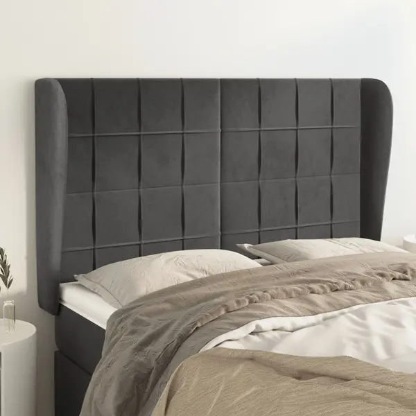 Gossi tablie de pat cu aripioare gri inchis 147x23x118/128 cm catifea