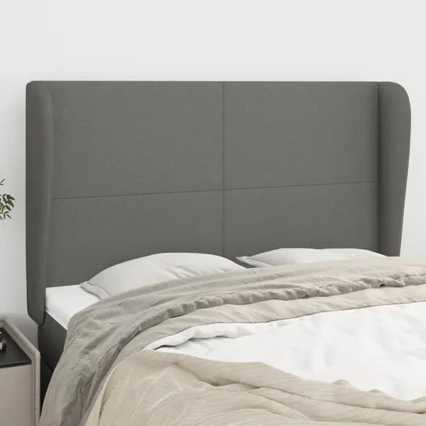 Gossi tablie de pat cu aripioare gri inchis 147x23x118/128 cm textil