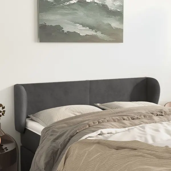 Gossi tablie de pat cu aripioare gri inchis 147x23x78/88 cm catifea