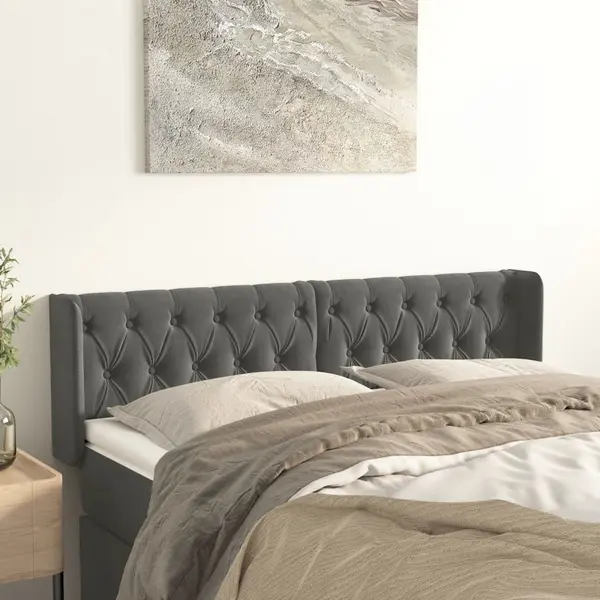 Gossi tablie de pat cu aripioare gri inchis 163x16x78/88 cm catifea