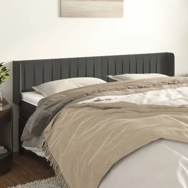 Gossi tablie de pat cu aripioare gri inchis 163x16x78/88 cm catifea