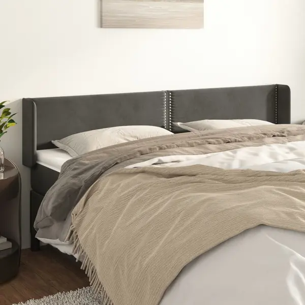 Gossi tablie de pat cu aripioare gri inchis 163x16x78/88 cm catifea