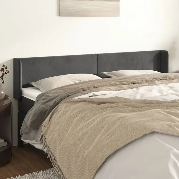 Gossi tablie de pat cu aripioare gri inchis 163x16x78/88 cm catifea