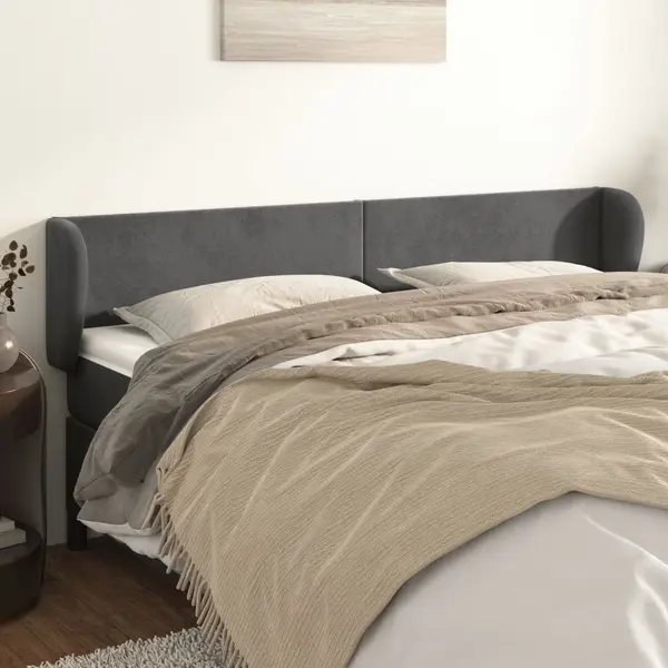 Gossi tablie de pat cu aripioare gri inchis 163x23x78/88 cm catifea