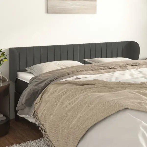 Gossi tablie de pat cu aripioare gri inchis 163x23x78/88 cm catifea