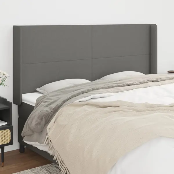 Gossi tablie de pat cu aripioare gri inchis 183x16x118/128 cm textil
