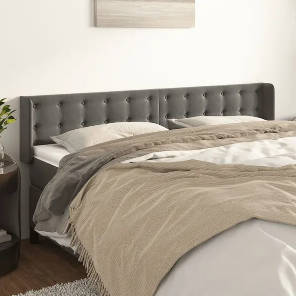Gossi tablie de pat cu aripioare gri inchis 183x16x78/88 cm catifea