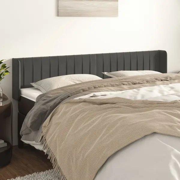 Gossi tablie de pat cu aripioare gri inchis 183x16x78/88 cm catifea