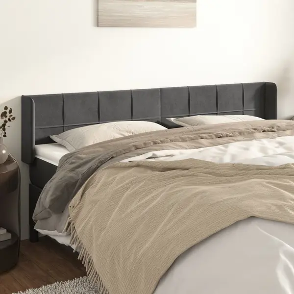 Gossi tablie de pat cu aripioare gri inchis 183x16x78/88 cm catifea