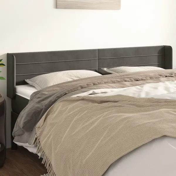 Gossi tablie de pat cu aripioare gri inchis 183x16x78/88 cm catifea