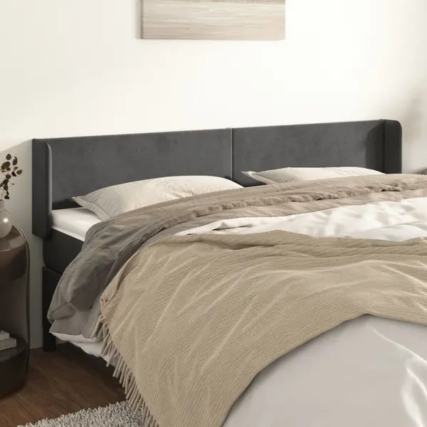 Gossi tablie de pat cu aripioare gri inchis 183x16x78/88 cm catifea