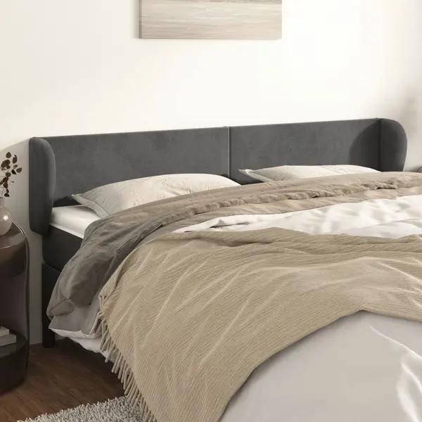 Gossi tablie de pat cu aripioare gri inchis 183x23x78/88 cm catifea