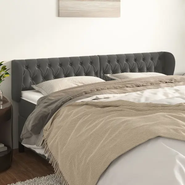 Gossi tablie de pat cu aripioare gri inchis 183x23x78/88 cm catifea