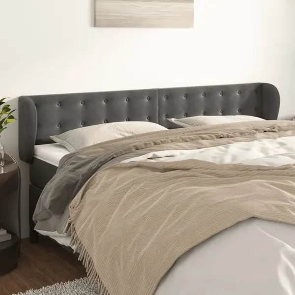 Gossi tablie de pat cu aripioare gri inchis 183x23x78/88 cm catifea